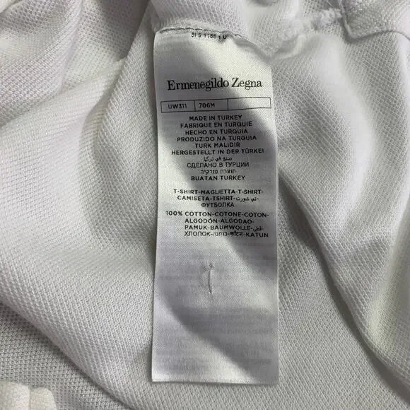 ERMENEGILDO ZEGNA Size XXXL White Brown Logo Cotton Pique Crew Neck T-shirt